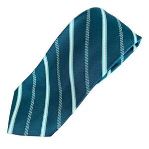 Vintage 60s 70s Necktie Mens Tie Polyester Green Repp Stripe Rat Pack Madmen